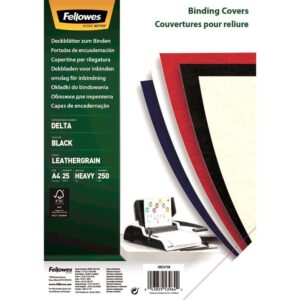 Εξώφυλλο Βιβλιοδεσίας Fellowes Leatherboard – 5373802 – Μαύρο, Ανάγλυφη Υφή Δέρματος 250gsm | Α4, Συσκευασία 25τεμ